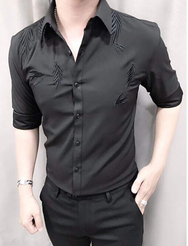 Sơ mi nam màu đen kết hợp với quần màu đen