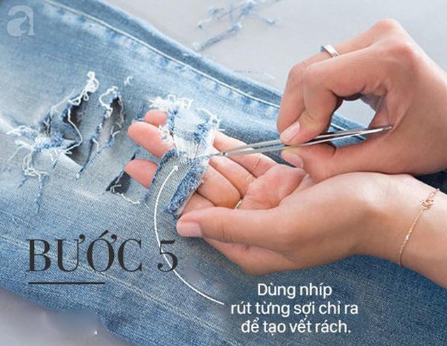 Các bước làm quần jean rách 3