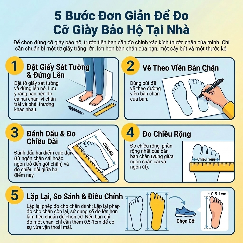 Bước Đo Size Giày Bảo Hộ Đơn Giản Tại Nhà
