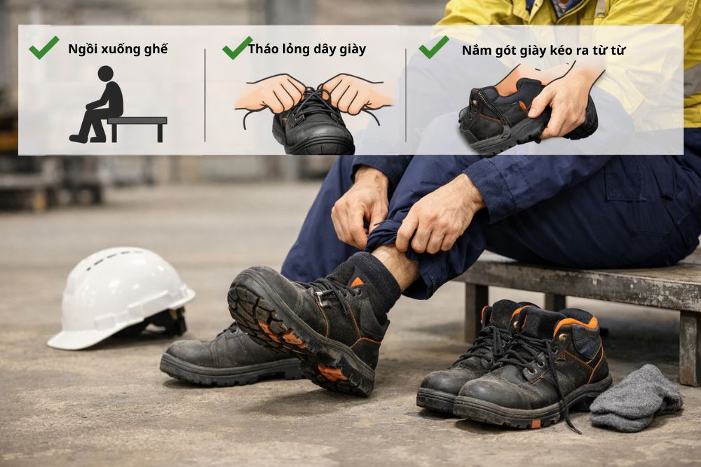 Tháo giày bảo hộ đúng kĩ thuật