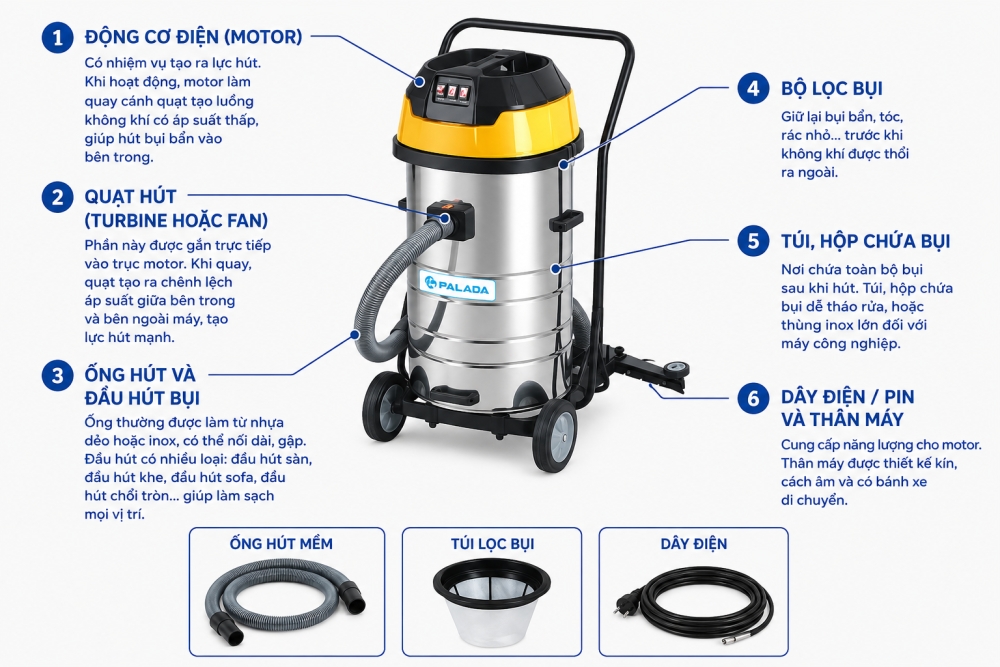 Cấu tạo của máy hút bụi