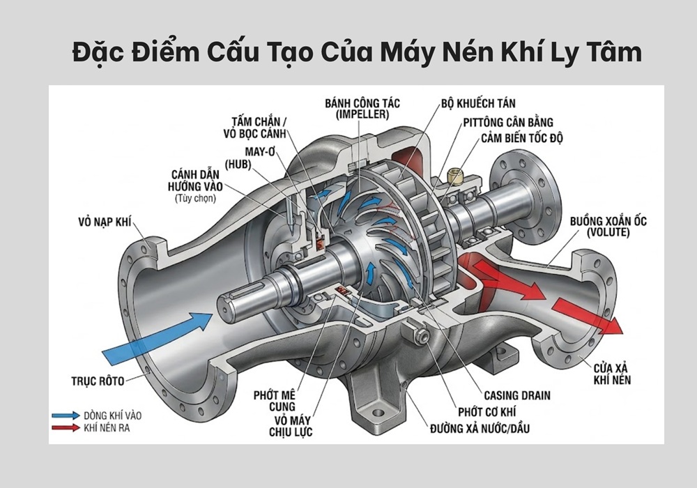 Đặc điểm cấu tạo cúa máy nén khí ly tâm