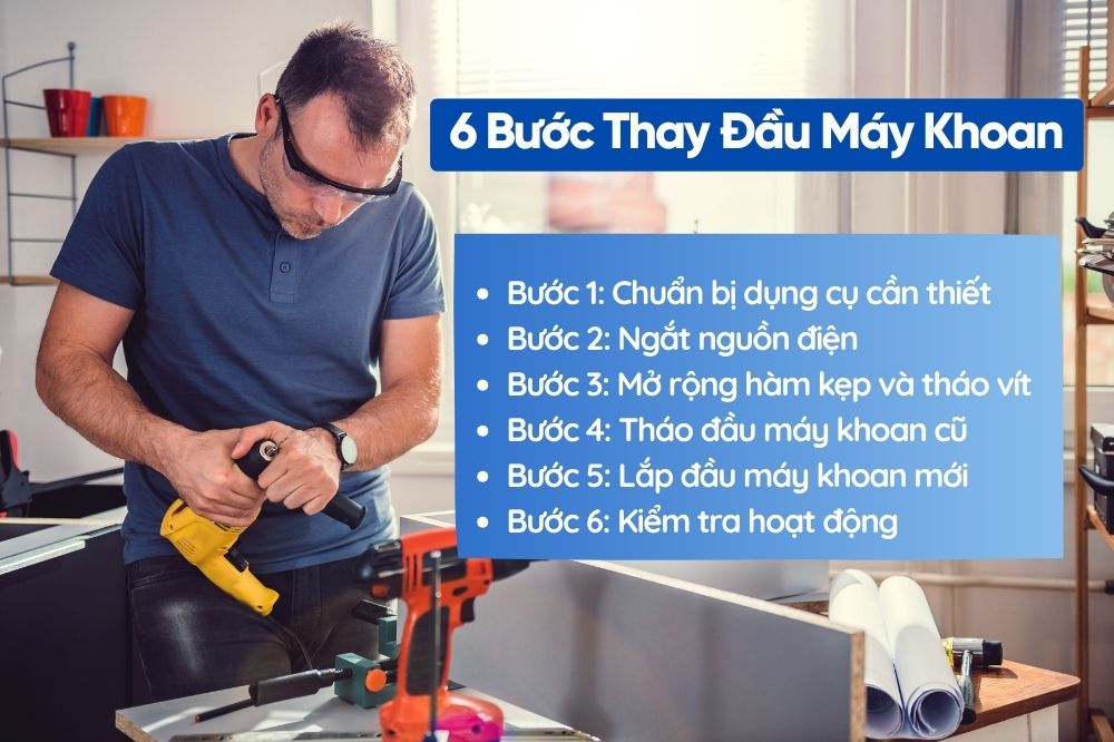  6 bước thay tháo đầu máy khoan
