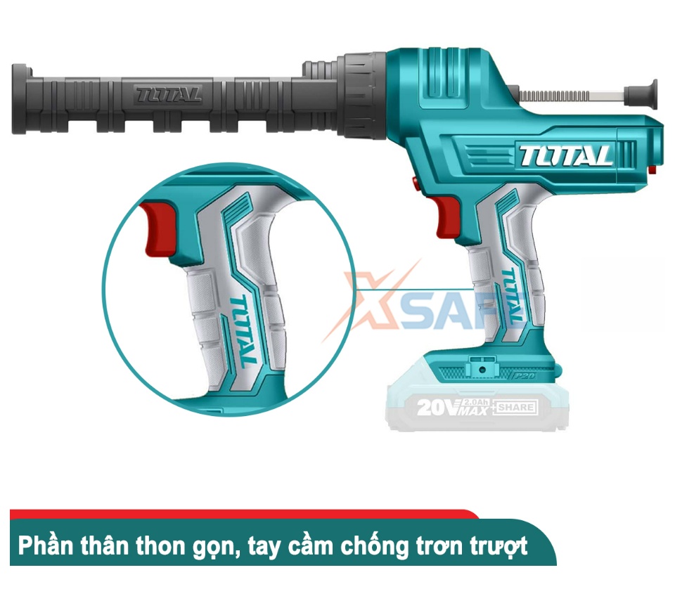 Máy bơm silicon dùng pin 20V Total TCGLI2001 chính hãng từ Xsafe