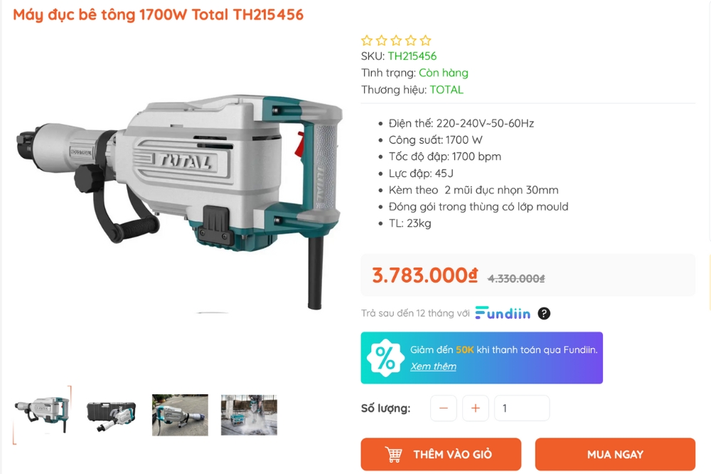 Máy Đục Bê Tông Total TH215456 1700w