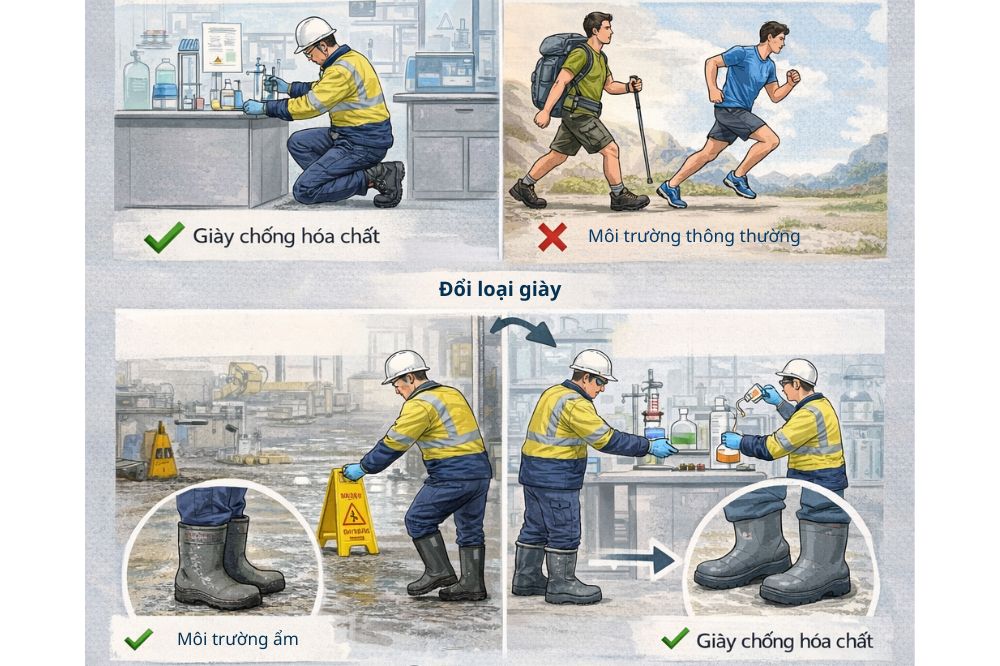 Sử dụng giày bảo hộ đúng mục đích