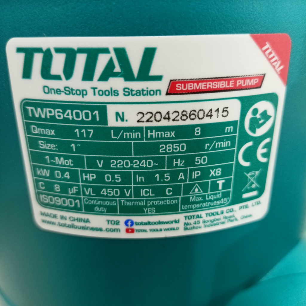 Máy bơm chìm nước sạch 400W TOTAL TWP64001