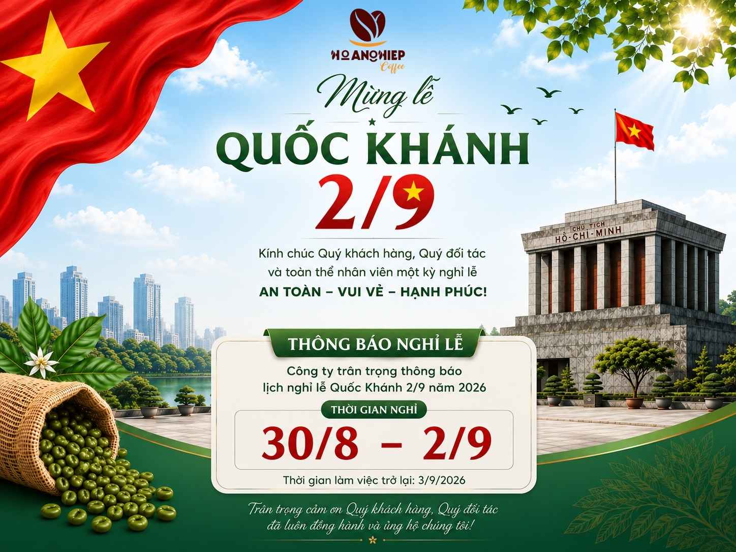 nghỉ lễ Quốc khánh 2/9