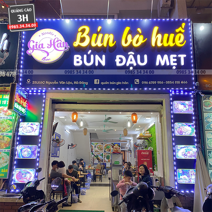 Biển Hiệu Nhà Hàng Bún Bò Huế Đèn Led Nổi Bật Cả Khu Phố