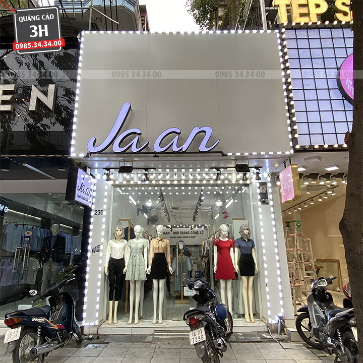 Thi Công Biển Hiệu Shop Thời Trang Jaan Có Led Sáng Viền Nổi Bật