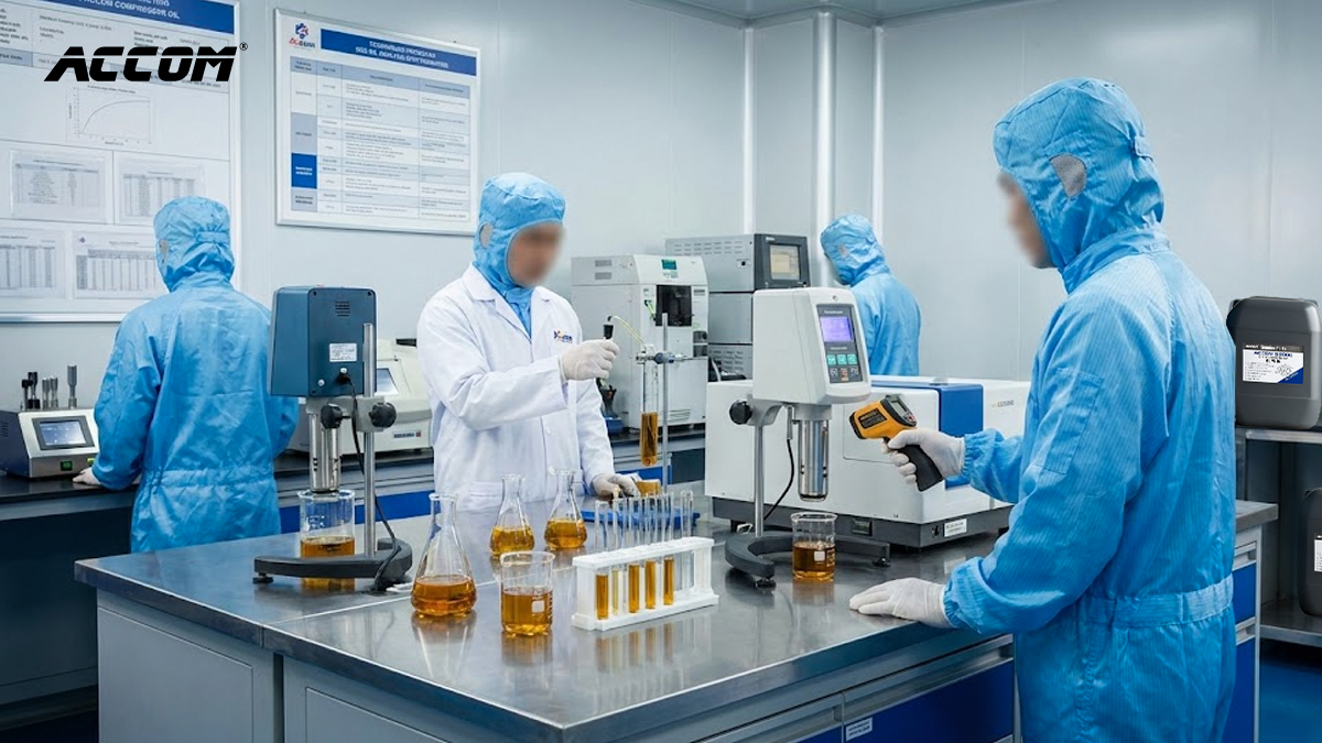 Kiểm nghiệm dầu máy nén khí ACcom UNI thực tế