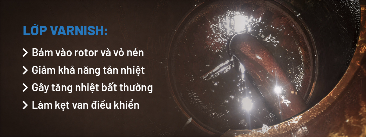 lớp vanish keo bám trên chi tiết máy nén khí đã qua sử dụng