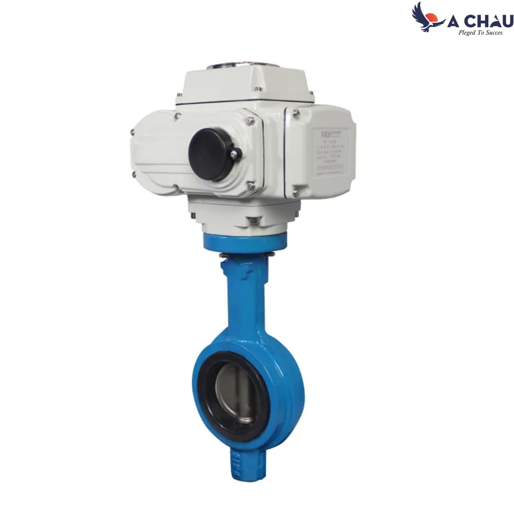 Van bướm điều khiển điện mặt bích tròn lót cao su đen