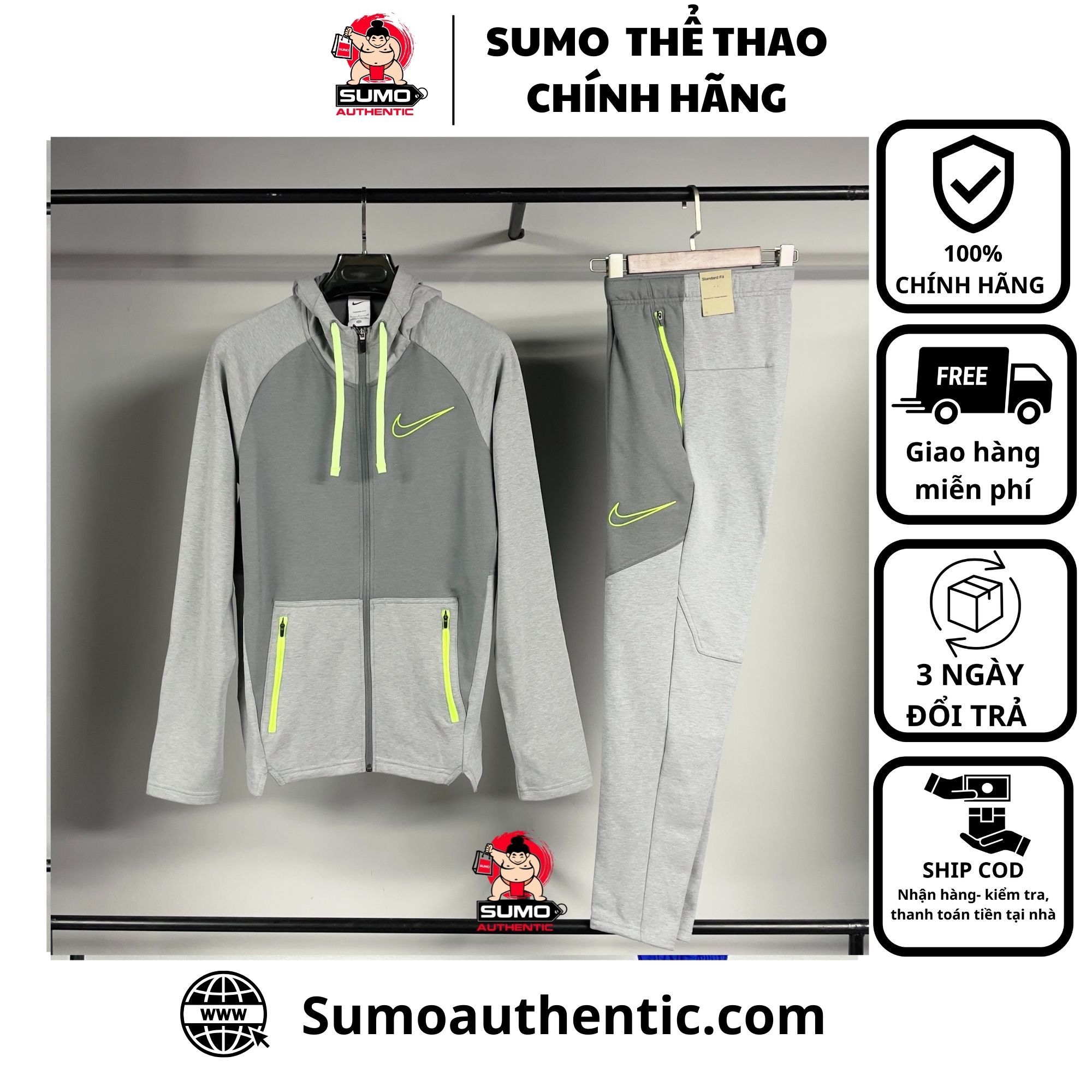 Bộ Thể Thao Nike Màu Xám -Nike Therma-FIT FZ Novelty Hooded