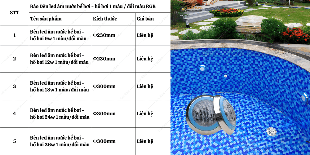 đèn âm nước hồ bơi