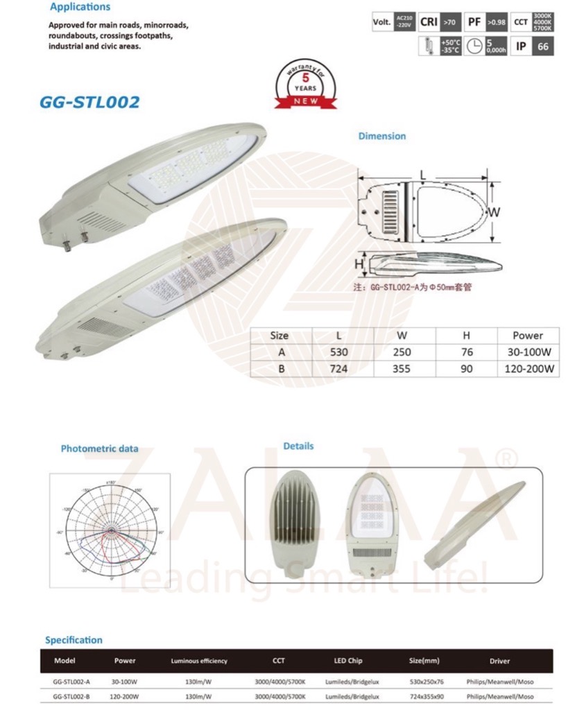 Đèn Đường LED OEM Philips Meanwell 100W, 120W, 150W, 200W Mã sản phẩm GG-STL002