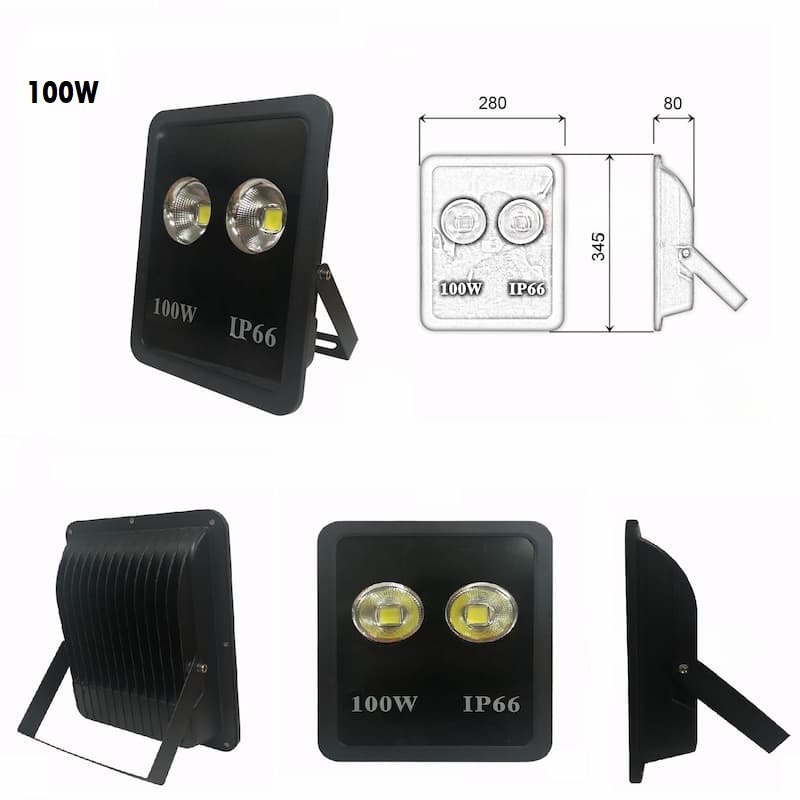 Đèn Pha LED Chiếu Sâu - Pha Cốc Vỏ Vuông IP66 Chiếu Sáng Ngoài Trời từ 100W đến 500W