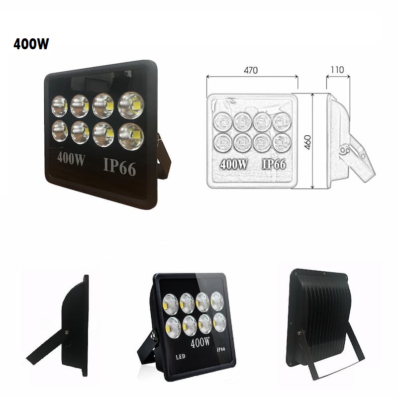 Đèn Pha LED Chiếu Sâu - Pha Cốc Vỏ Vuông IP66 Chiếu Sáng Ngoài Trời từ 100W đến 500W