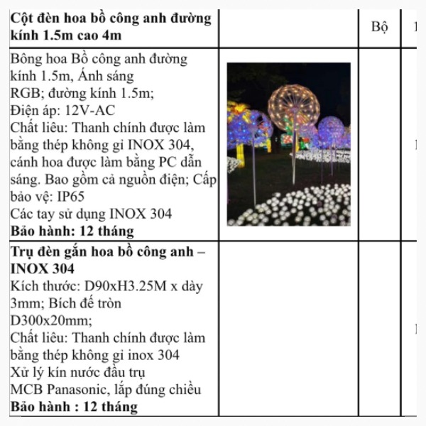 Đèn hoa Bồ công anh D1500mm RGB Inox 304