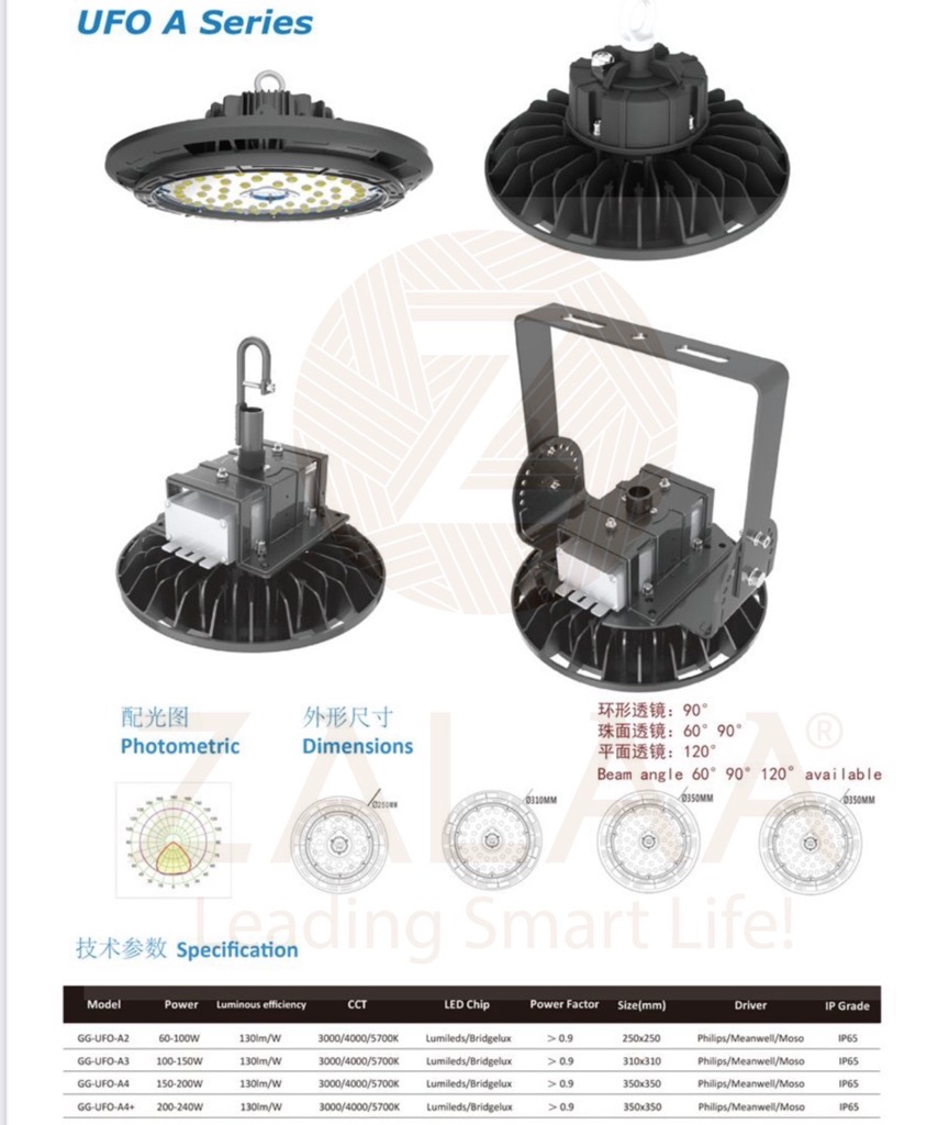 Đèn led highbay nhà xưởng UFO A cảm biến ánh sáng Smart Lighting 60w, 100w, 150w, 200W, 240W