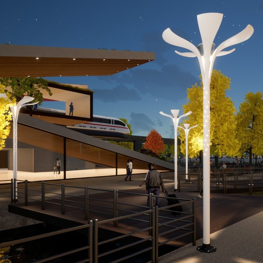 Cột Đèn Trang Trí Kiểu Dáng Bông Hoa 5 Cánh Đẹp Lạ Chiếu Sáng Công Viên, Cảnh Quan Sân Vườn Mã SP ZCV-H4000xW1910xD1910