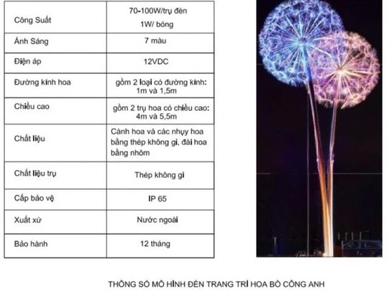Trụ Cột Đèn Inox Cao 3M Gắn Treo Bông Hoa Bồ Công Anh Dandelion Ngoài Trời