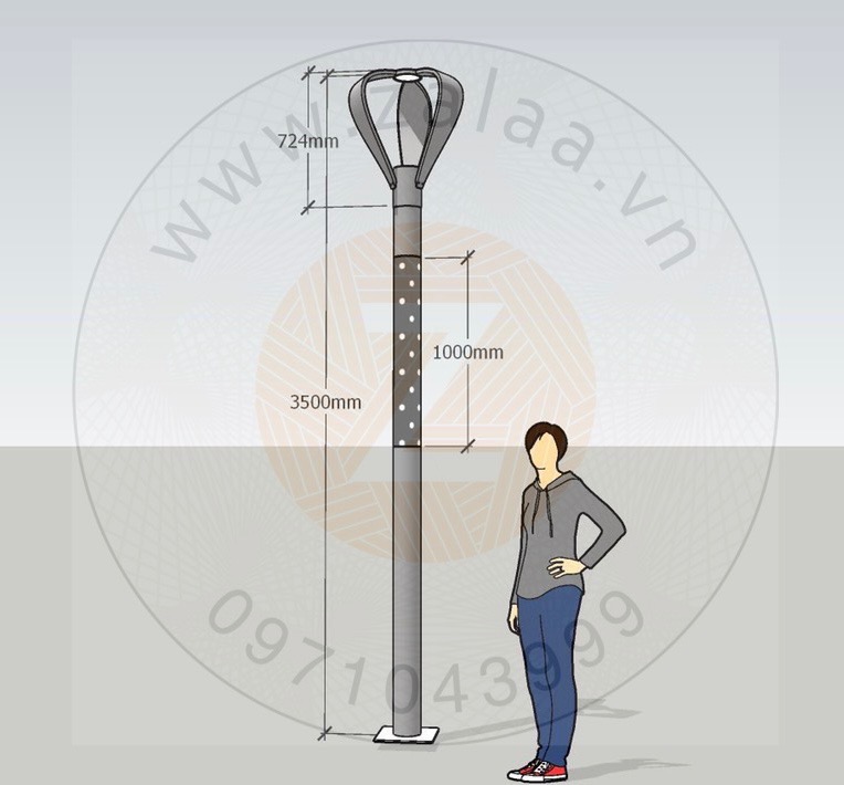 Cột đèn trang trí công viên cao gia công theo thiết kế, đèn led 30w, sáng thân cột