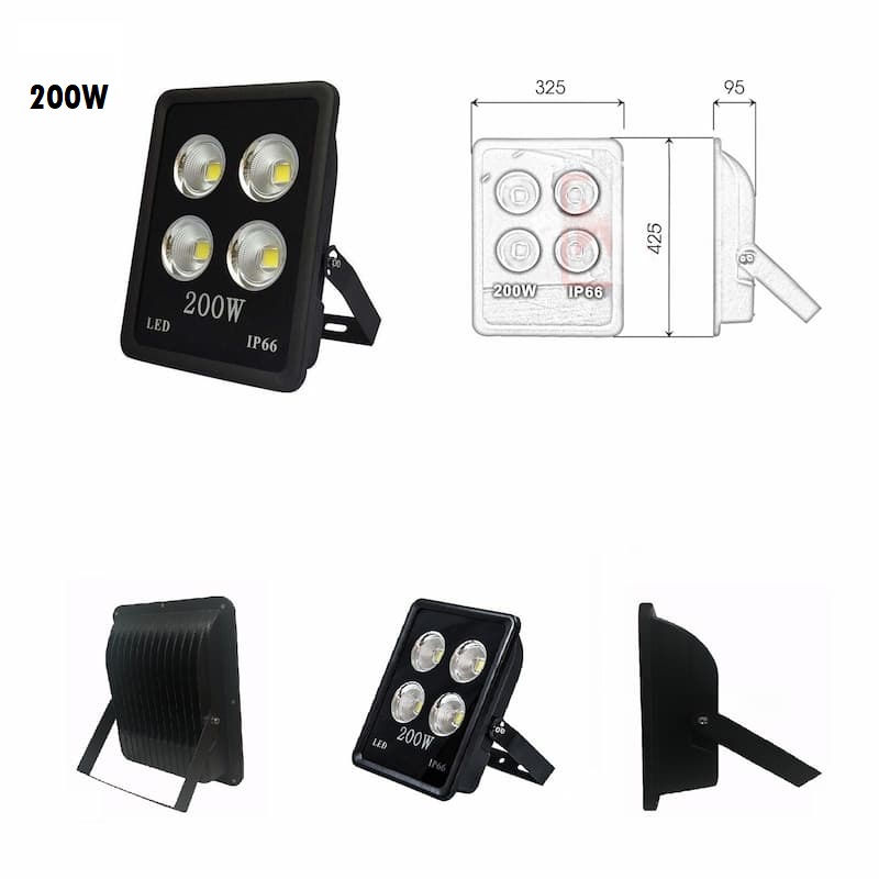 Đèn Pha LED Chiếu Sâu - Pha Cốc Vỏ Vuông IP66 Chiếu Sáng Ngoài Trời từ 100W đến 500W