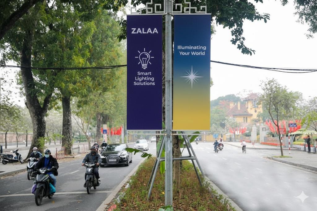 Bộ Tay Treo Banner Cột Đèn ZALAA, Giá Treo Phướn Quảng Cáo Chịu Gió