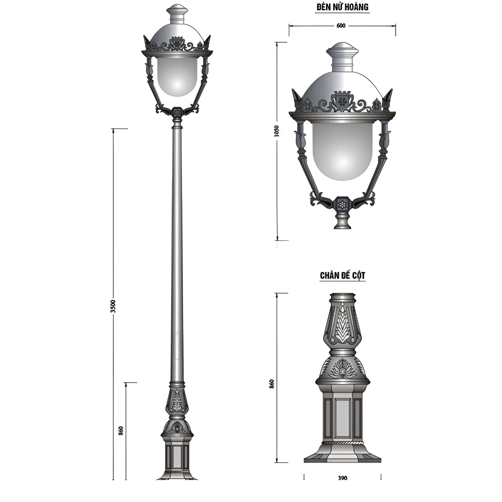 Chân Đế Cột Đèn Cao Áp / Đế Trụ Đèn Sân Vườn Gang / Thép Bền Bỉ Chịu Lực Cao