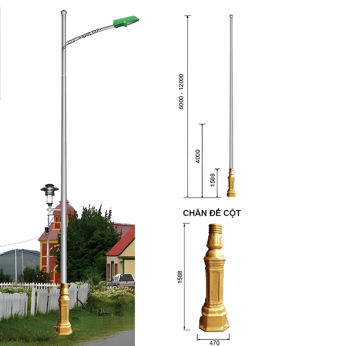 Chân Đế Cột Đèn Cao Áp / Đế Trụ Đèn Sân Vườn Gang / Thép Bền Bỉ Chịu Lực Cao