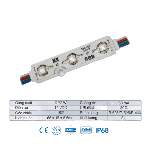Chip LED SamSung 2835 Module 3 Bóng SiD IP68, Bảo hành 3 năm