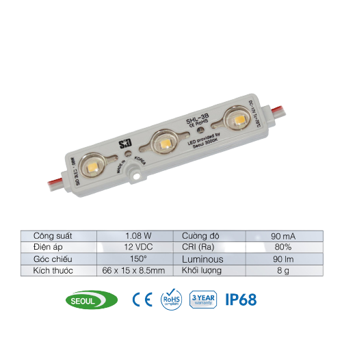 Chip LED SamSung 2835 Module 3 Bóng SiD IP68, Bảo hành 3 năm