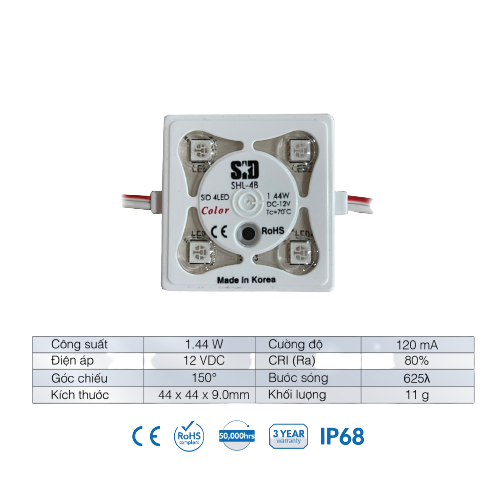 Chip LED Module 2835 4 Bóng Sam Sung SiD IP68, Bảo hành 3 năm