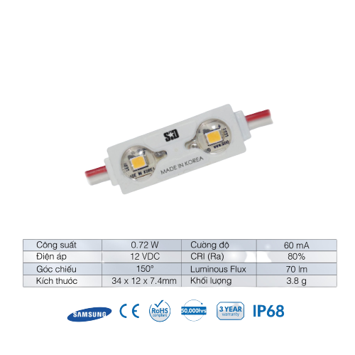 Chip LED Module 2 Bóng SamSung 2853 SiD IP68, Bảo hành 3 năm