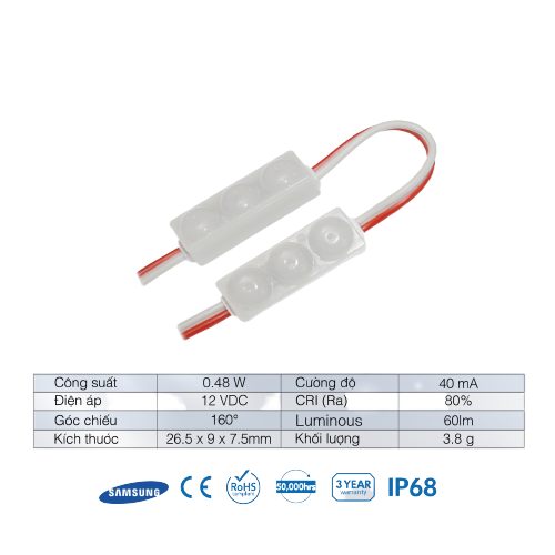 Chip LED Module dòng Mini3 2835 Samsung SiD IP68, Bảo hành 3 năm