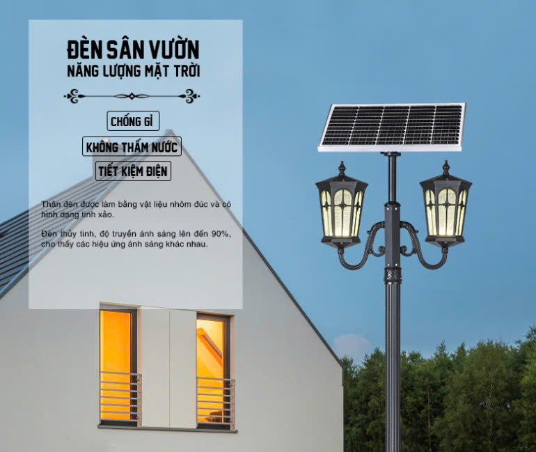 Trụ Đèn Sân Vườn Năng Lượng Mặt Trời Kiểu Dáng 2 Bóng Cổ Điển ZALAA OEM ZSCV-003