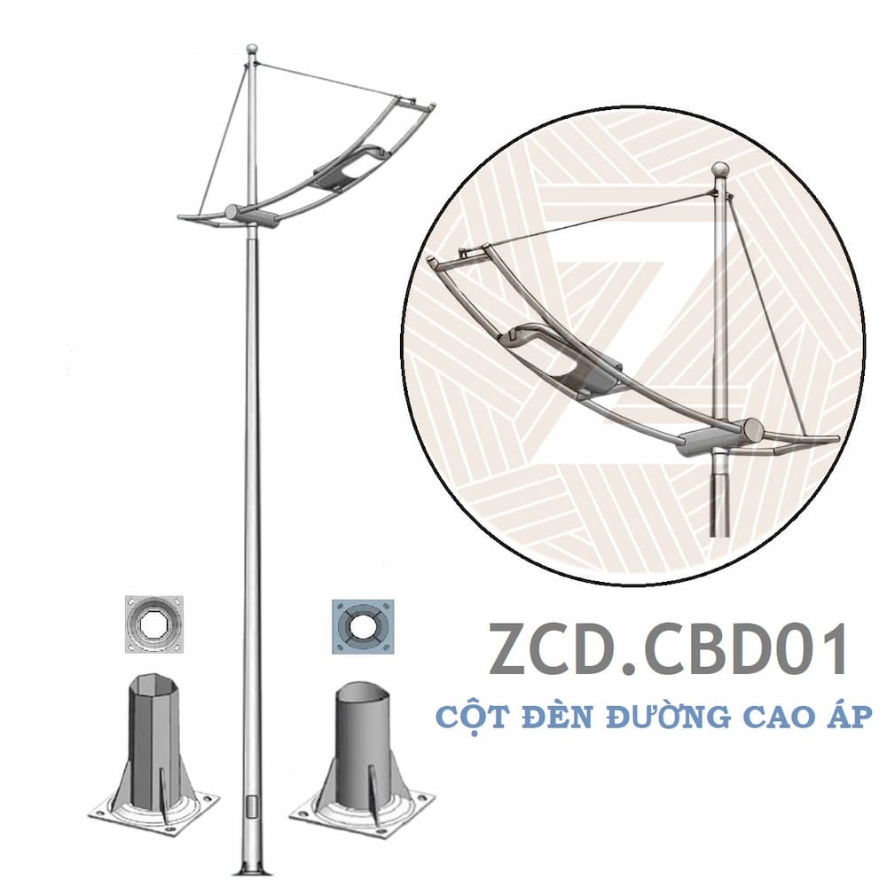 Cột Đèn Cao Áp Cánh Buồm Cần Đèn Đơn ZCD.CBD01 ZALAA | Chiếu Sáng Đường Phố