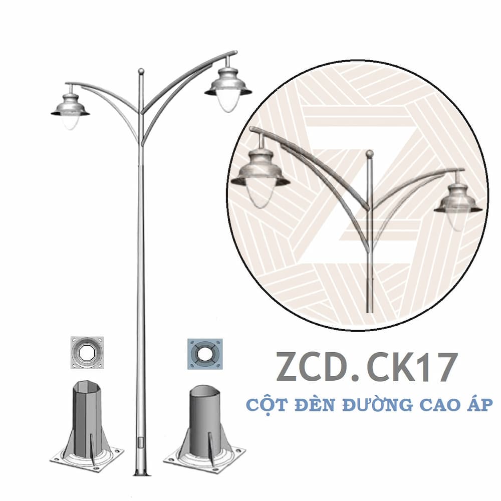 Cột Đèn Cao Áp Chiếu Sáng Đường Phố | Cần Đèn Đôi ZCD.CK17