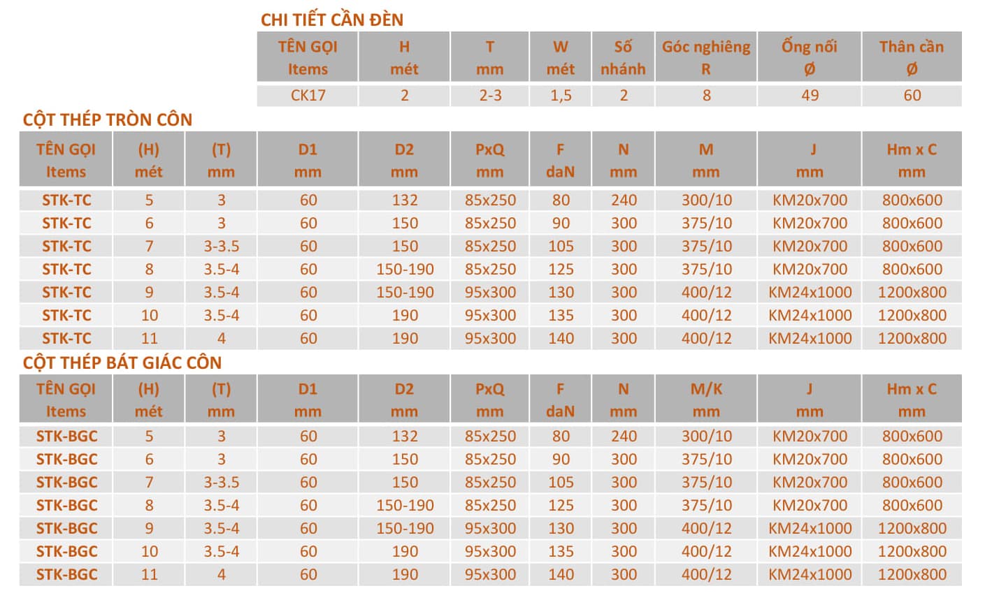 Cột Đèn Cao Áp Chiếu Sáng Đường Phố | Cần Đèn Đôi ZCD.CK17