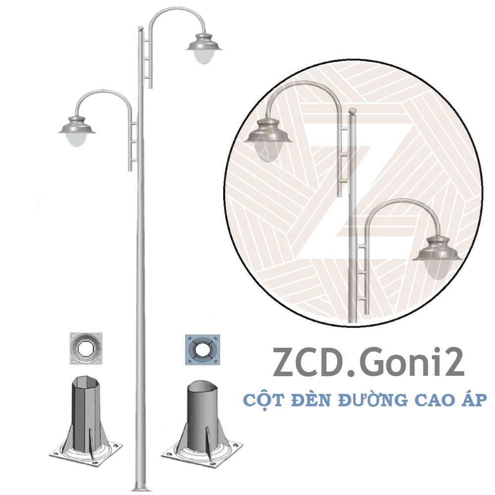 Cột Đèn Cao Áp GONI Cần Đôi 2 Bóng ZCD.Goni2 ZALAA | Chiếu Sáng Đường Phố