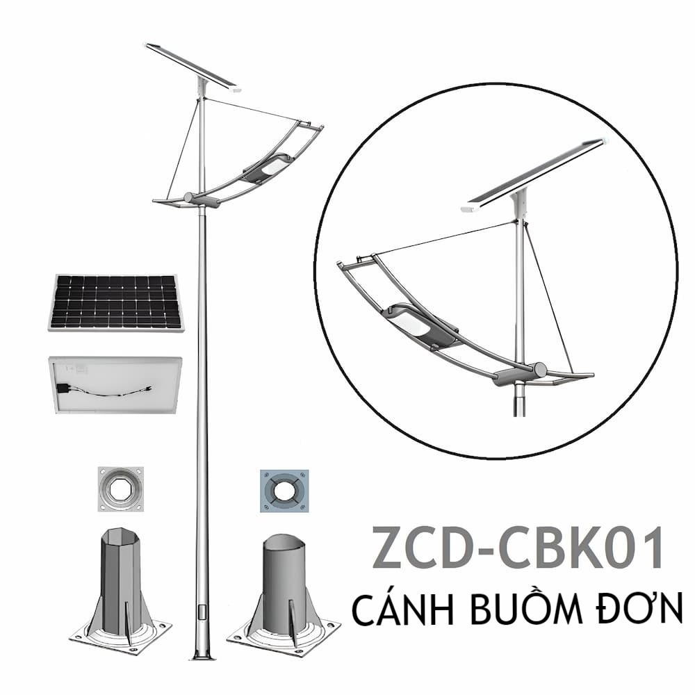Cột Đèn Đường Cao Áp Năng Lượng Mặt Trời kiểu dáng Cần Đèn Cánh Buồm Đơn 1 tấm Pin