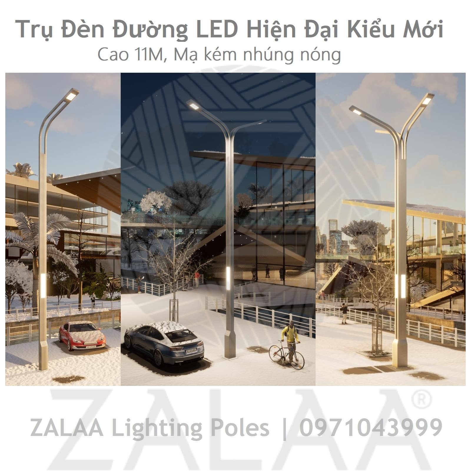 Cột Đèn Đường Thép Mạ Kẽm Nhũng Nóng Hiện Đại Kiểu Mới Cao 11M Mã SP ZCD-QN1-H11 ZALAA