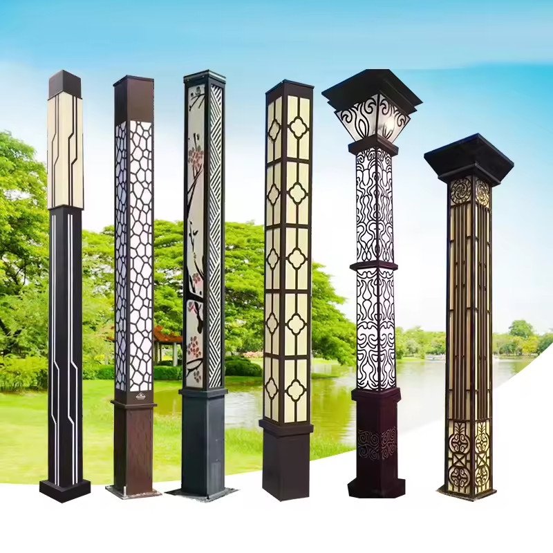 Cột Đèn LED Cao 2m-4m thân cột có hoa văn cắt CNC theo yêu cầu