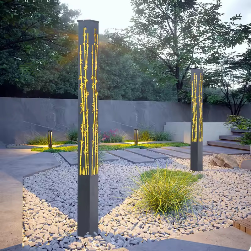 Cột Đèn LED Cao 2m-4m thân cột có hoa văn cắt CNC theo yêu cầu