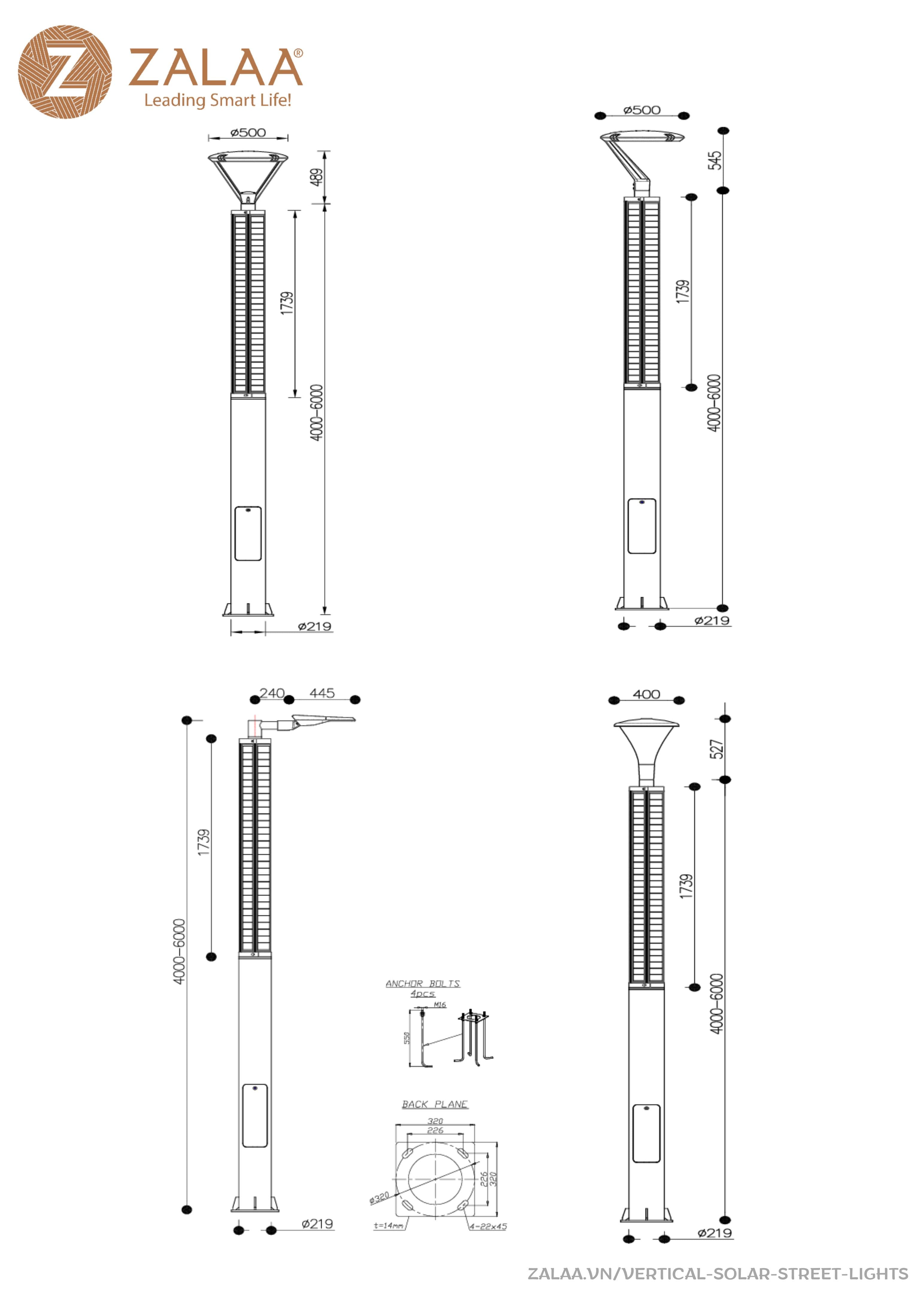 Cột Đèn Năng Lượng Mặt Trời Dọc Thông Minh ZSR-YYDS-360 | ZALAA Jsc