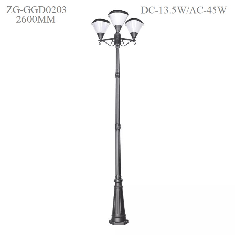 Cột Đèn Năng Lượng Mặt Trời ZALAA cao 2m6 ZG-GGD0203-3-13.5W Chiếu sáng cảnh quan công viên