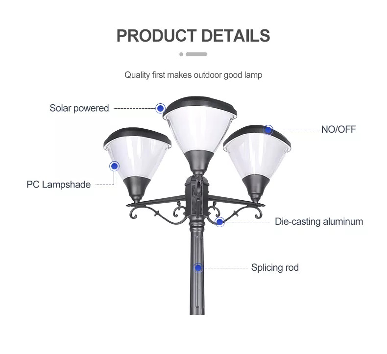 Cột Đèn Năng Lượng Mặt Trời ZALAA cao 2m6 ZG-GGD0203-3-13.5W Chiếu sáng cảnh quan công viên