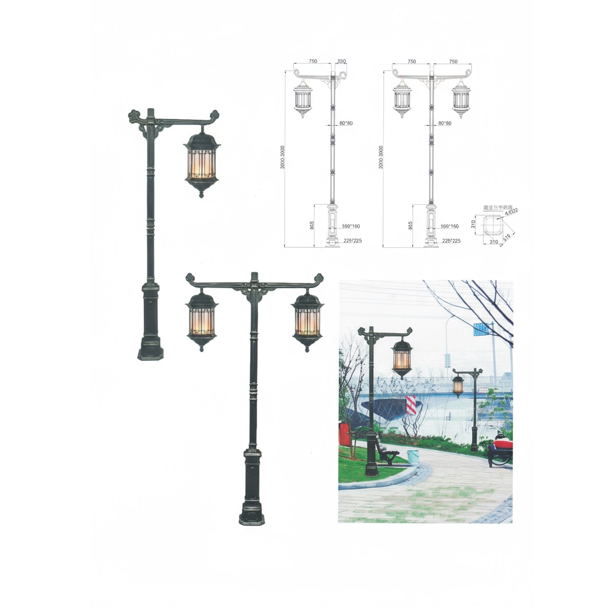 Cột Đèn Sân Vườn 2 Bóng Cổ Điển Cho Biệt Phủ, Nhà Thờ, Đền Chùa Đình | ZSV-GLP EU002-2 ZALAA