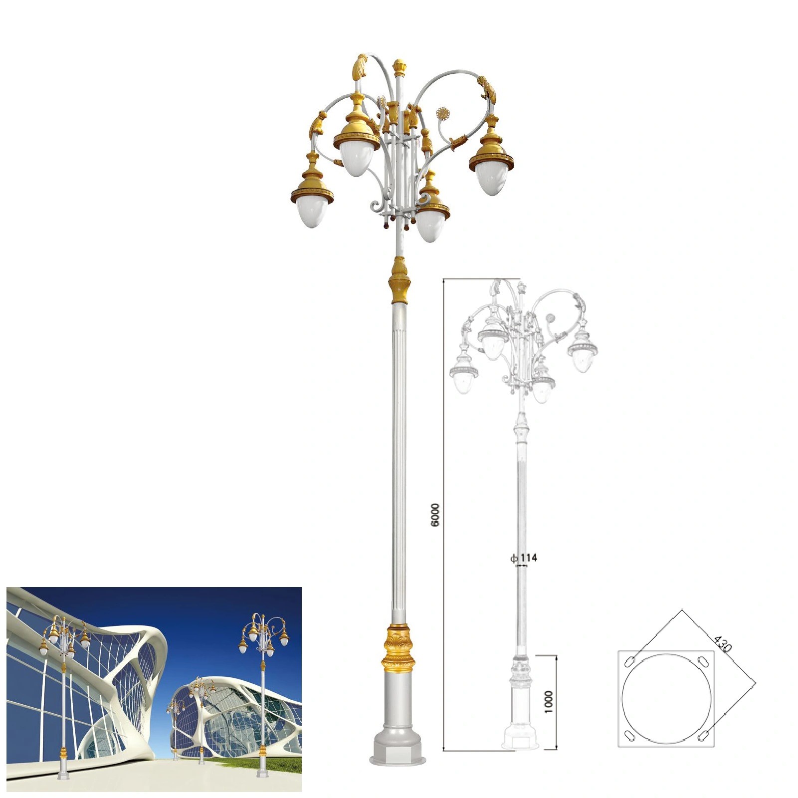 Cột Đèn Sân Vườn 4 Bóng Sơn Vàng Tân Cổ Điển Đúc Tinh Xảo ZSV_TYD-0701 ZALAA Lighting For Project